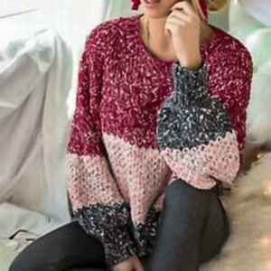 NWT O&O Sweater Size Small Color Block Chenille Knit Balloon Sleeve